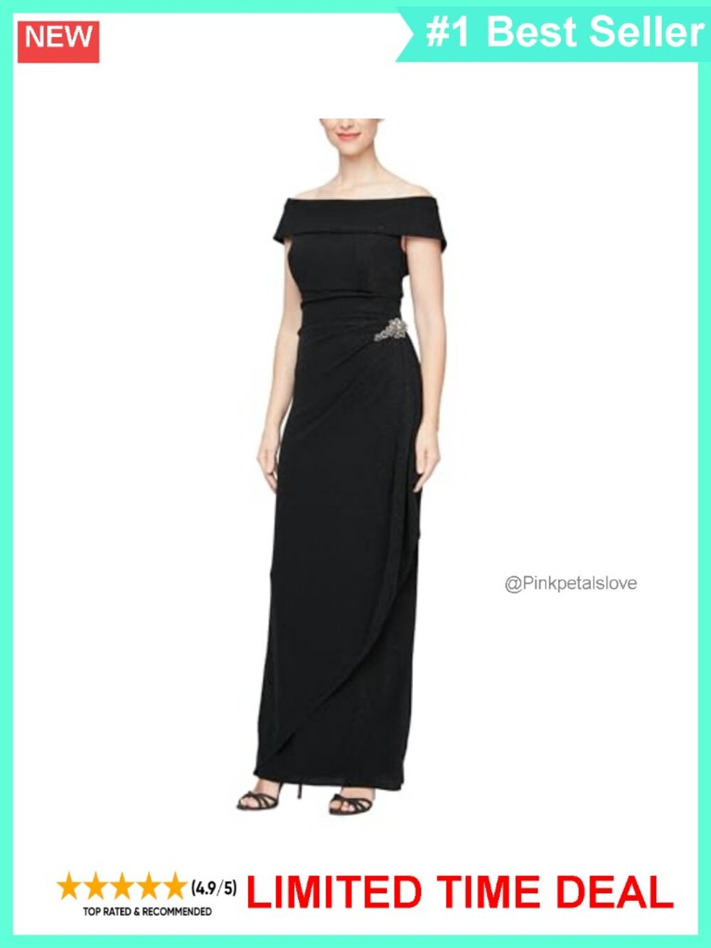 Off Shoulder Foldover Long Gown Ruffle Beaded Waist Formal Event Dress